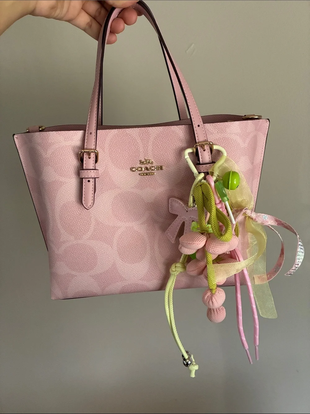 Pink & Green Floral Keychain with Cute Charms